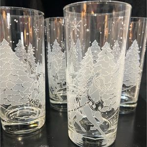 Avon Presidents Club Christmas Through the Woods Glasses Tumblers 4 Vintage 4